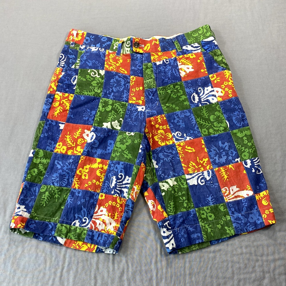 Loudmouth Golf Shorts Mens 34x11 Blue Green Patchwork‎ Chino Golfer Adult